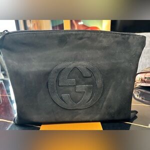 Gucci Black suede Toiletry Pouch with Embossed Logo